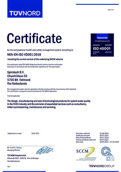 Spirotech ISO 45001 - TUV Certificaat